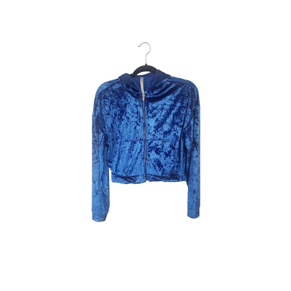 Fabletics XS Blue Velvet Cropped Full Zip Up Hoodie Jacket‎ Soft